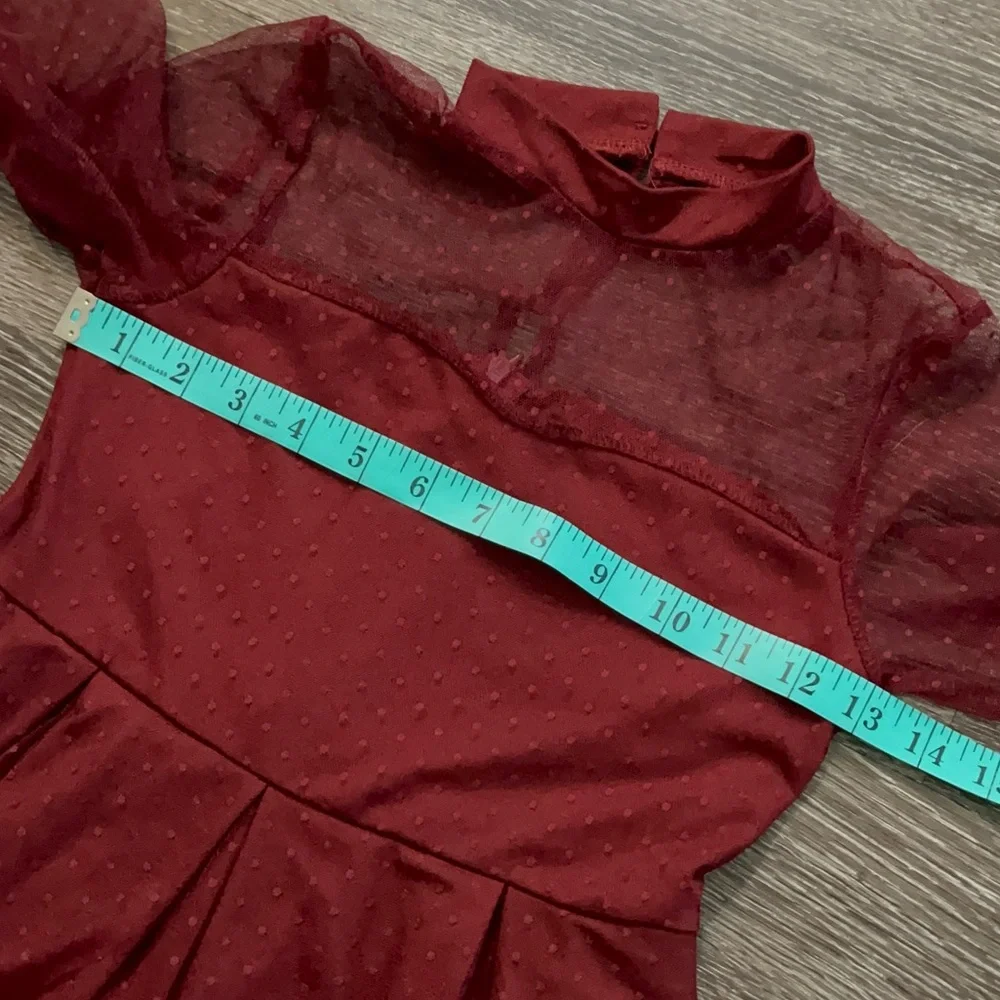 Girls Burgundy Sheer Mesh A-line Dress.